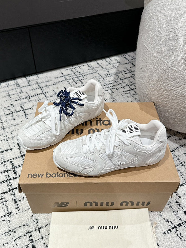 Miu x New Balance 530 Sneaker White Suede Leather and Mesh Fabric