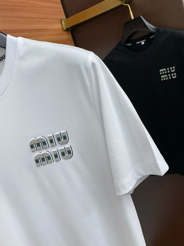 Miu Crew Neck T Shirt Cotton