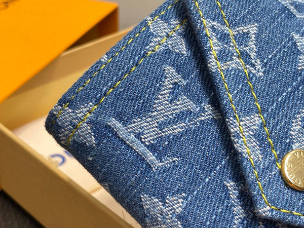 LV Victorine Monogram Wallet Denim Blue Cotton Cowhide
