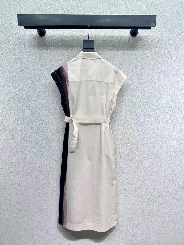 CD 25 Abito floreale con cintura in cotone beige