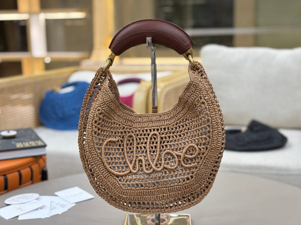 Chloe 2025 Summer Banana Hobo Bag Summery Brown In Raffia