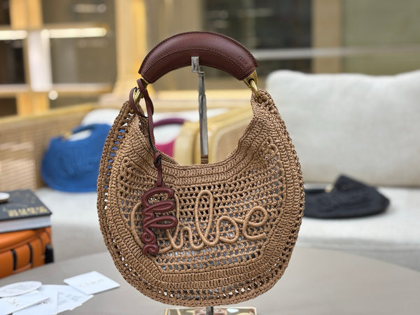 Chloe 2025 Summer Banana Hobo Bag Summery Brown In Raffia
