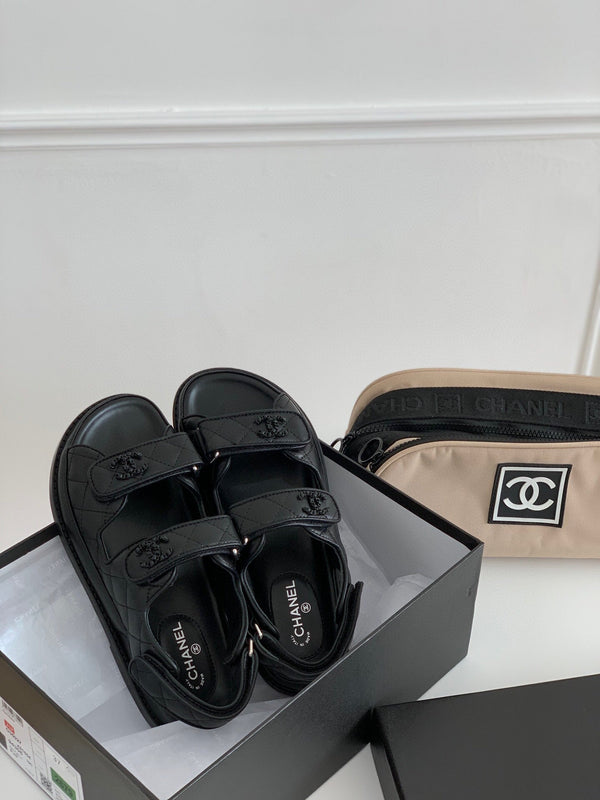 CC 25S Dad Sandal Black Calfskin