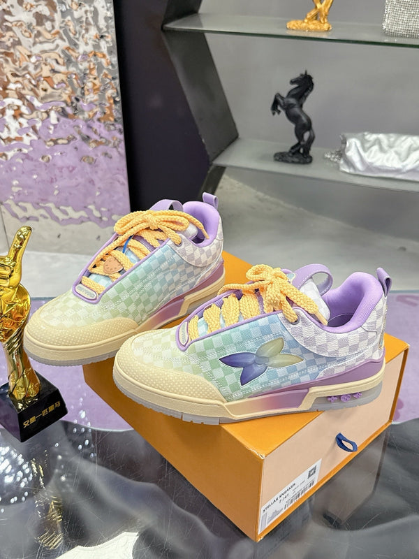 Sneaker da skate LV in pelle bovina arcobaleno e tessuto a rete