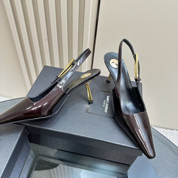 YSL Pointed Toe Slingback 75mm Burgundy Patent Calfskin