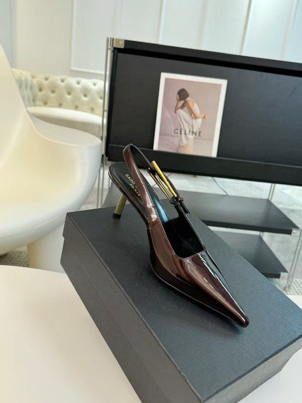 YSL Pointed Toe Slingback 75mm Burgundy Patent Calfskin