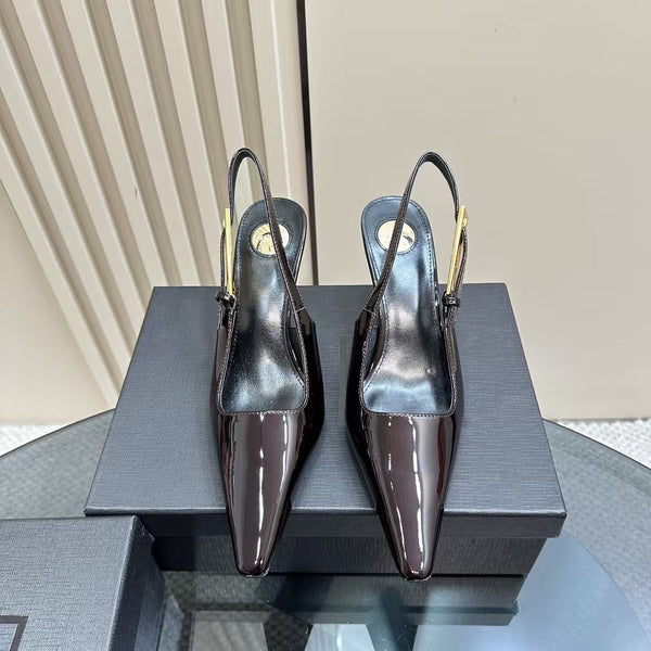 YSL Pointed Toe Slingback 75mm Burgundy Patent Calfskin