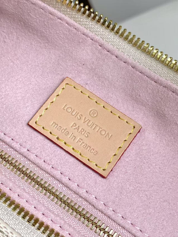 Slouchy PM 33cm Black White Damier Azur Coated Canvas & Cowhide