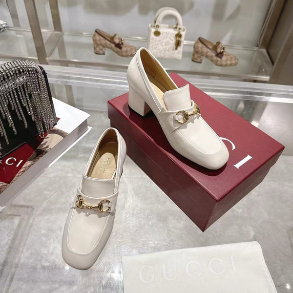GG Women's Loafer Pump 55mm Horsebit Ivory Soft Cowhide 502607