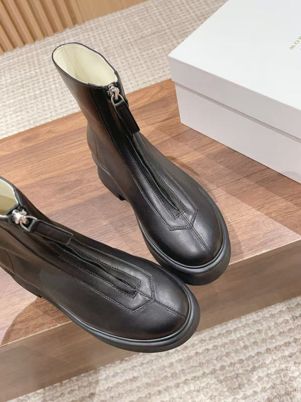 The Row Zipped Flatform Ankle Boots 40mm Black Leather