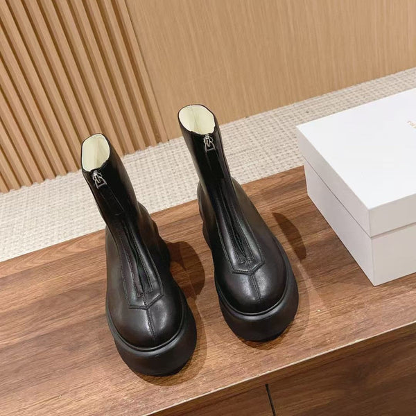 The Row Zipped Flatform Ankle Boots 40mm Black Leather