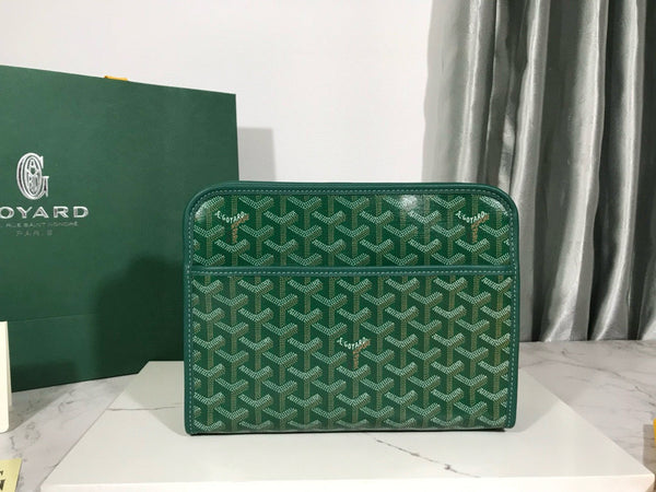 Goyard Jouvence Toiletry Bag Green PVC Fabric With Cowhide