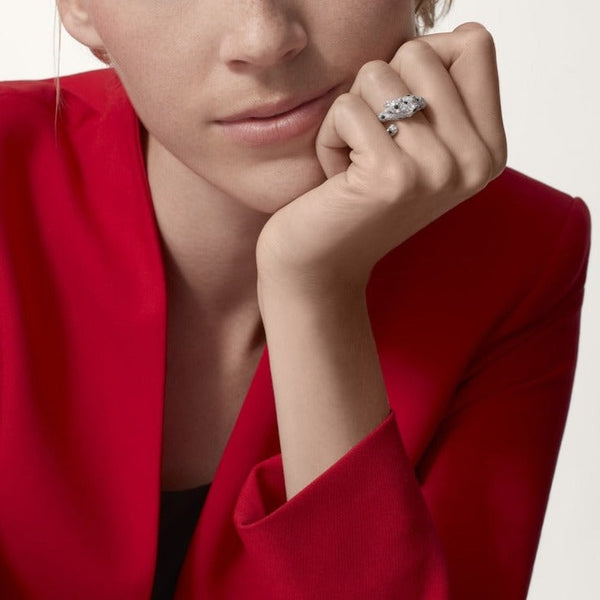 PANTHERE DIAMOND ONYX SILVER RING