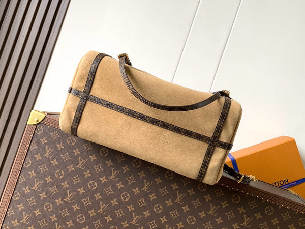 LV Express MM Bag 36cm Beige Suede Monogram Canvas GHW
