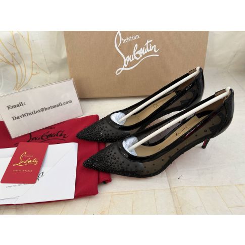 CL Follies Strass Pumps Mesh and Patent Leather Black