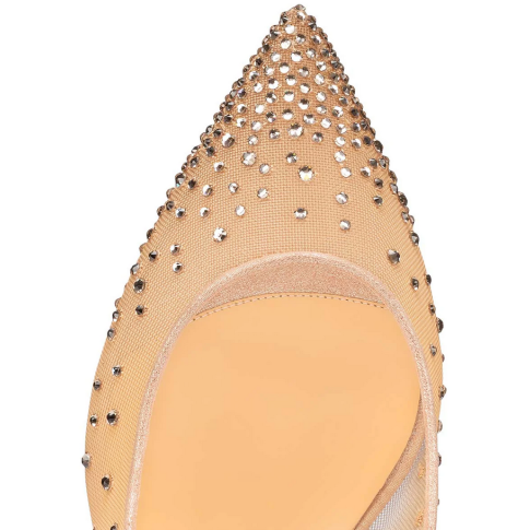 CL Follies Strass Sling Pumps 70mm Fishnet Nude