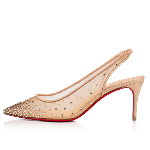 CL Follies Strass Sling Pumps 70mm Fishnet Nude