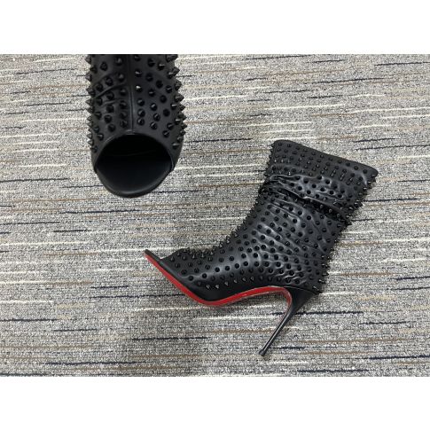 CL Guerilla Spikes Open Toe Ankle Boots 100mm Calf Leather Black
