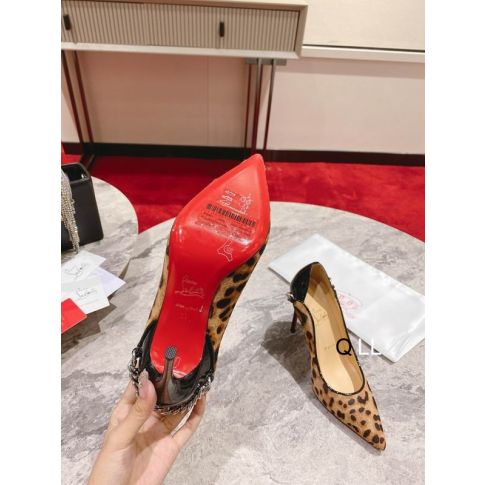 CL Hot Chick Pumps 100mm Patent and Calf Hair Leopard Print Brown