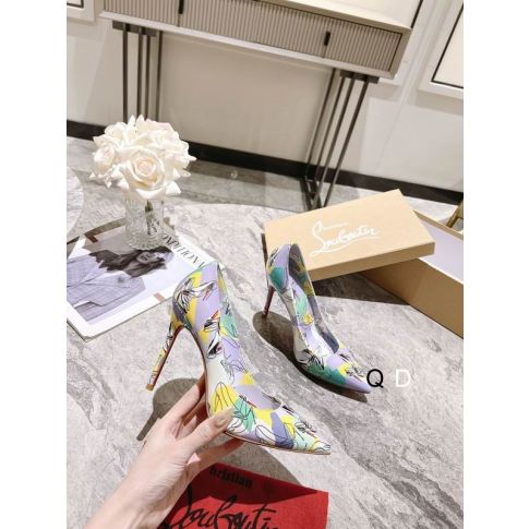 CL Kate Pumps 100mm Pelle Verniciata Stampata Grafica Viola