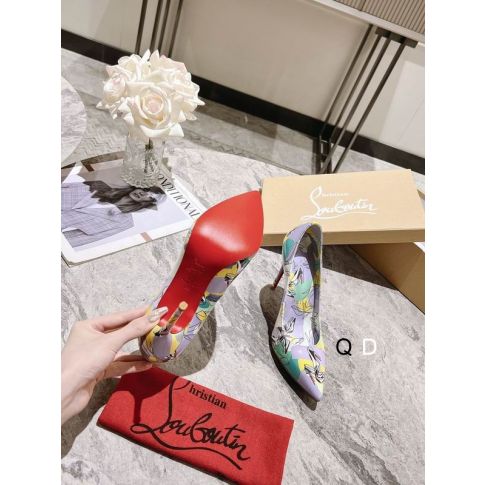 CL Kate Pumps 100mm Pelle Verniciata Stampata Grafica Viola