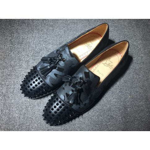 CL Rossini Spike Tassel Embellished Loafers Fabric and Leather Camouflage