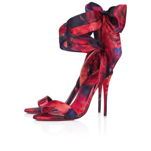 CL Sandale Du Desert 100Mm Strappy Sandals Roses Printed Crepe Satin Multicolor