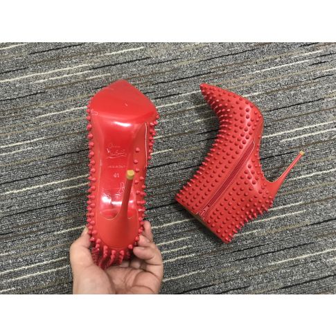 CL Snakilta Spiked Ankle Boots 100mm Calf Leather Red