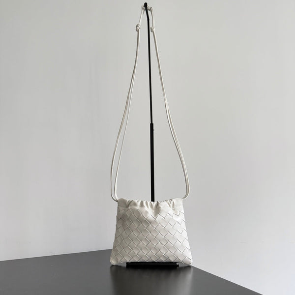 BV Small Dustbag 21cm White Intrecciato Calfskin Leather