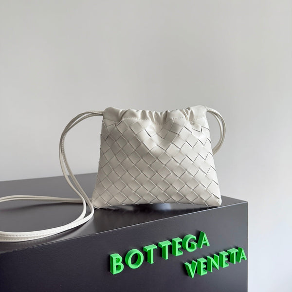 BV Small Dustbag 21cm White Intrecciato Calfskin Leather