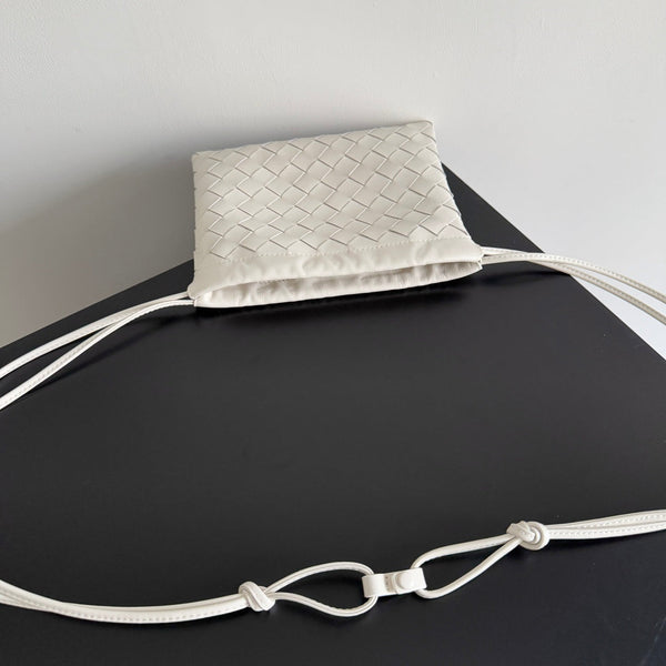 BV Small Dustbag 21cm White Intrecciato Calfskin Leather