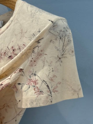 CD 25 Ink And Floral short Sleeves T-shirt Beige Cotton Linen
