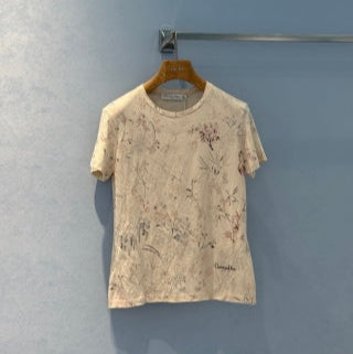 CD 25 Ink And Floral short Sleeves T-shirt Beige Cotton Linen