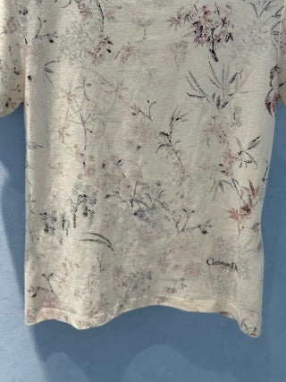 CD 25 Ink And Floral short Sleeves T-shirt Beige Cotton Linen