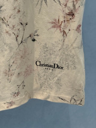 CD 25 Ink And Floral short Sleeves T-shirt Beige Cotton Linen