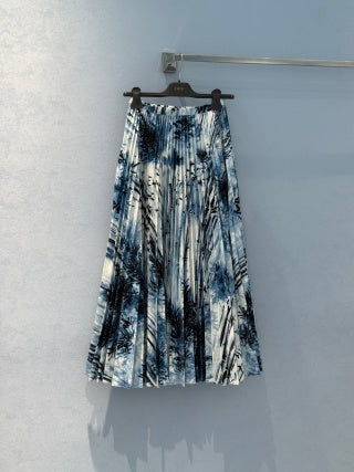 CD 25 Pleated Long Skirt Blue mix Black Cotton