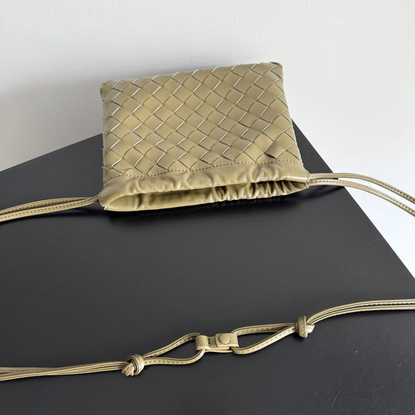 BV Small Dustbag 21cm Travertine Intrecciato Calfskin Leather