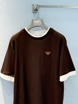 Prada 25 Short-sleeved T-shirt Yellow and Brown Cotton 219505