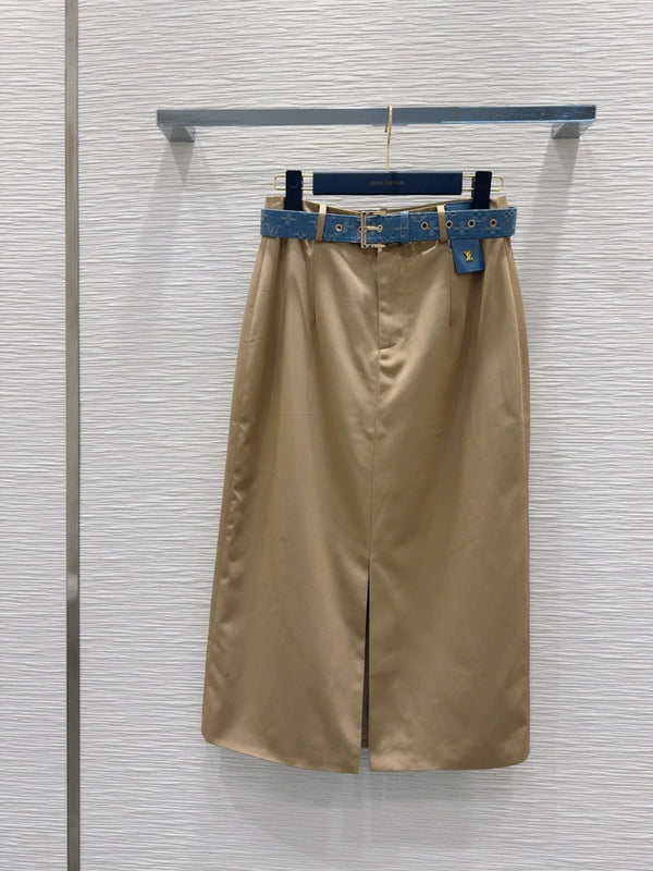 LV 25S Long Skirt Black Brown Cotton Polyester