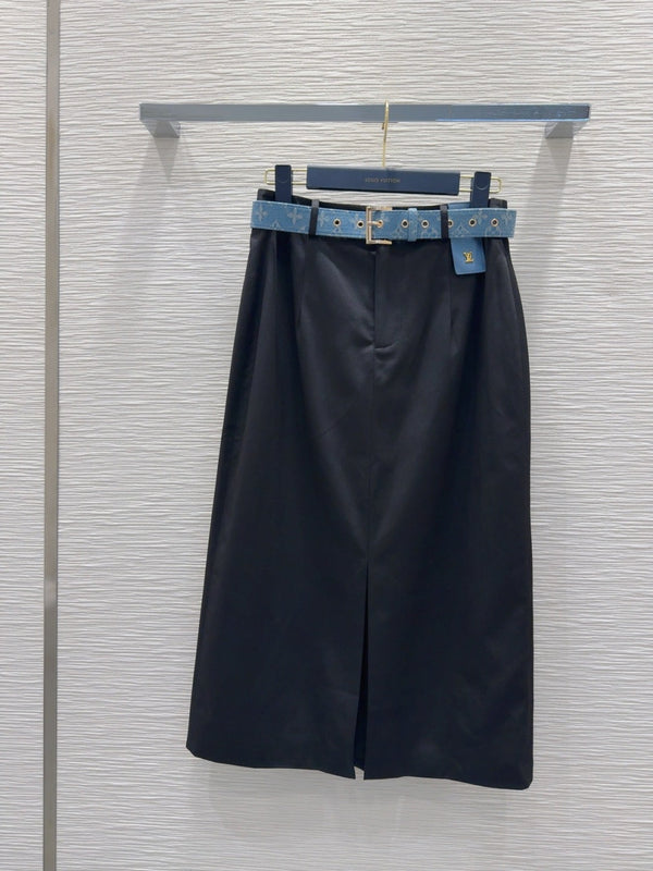 LV 25S Long Skirt Black Brown Cotton Polyester