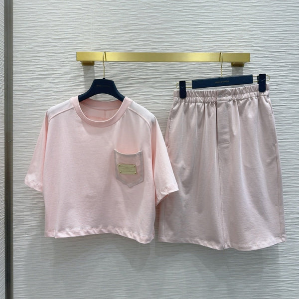 LV 25 Versatile T-shirt Set Pink Cotton
