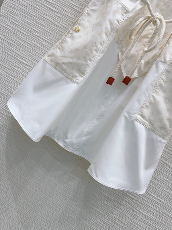 LV 25 Checkered Shirt With Pocket Dynamic Dress White Blue Polyester