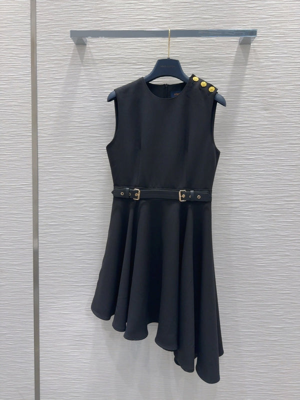 LV 25 Irregular Vest Dress Black Beige Cotton Poliester