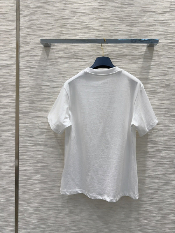 LV 25 Chain Round Neck T-shirt Black White Cotton