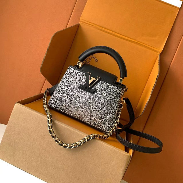 LV 25ss Capucines East-West 22cm Black Rhinestones & Crocodile leather GHW