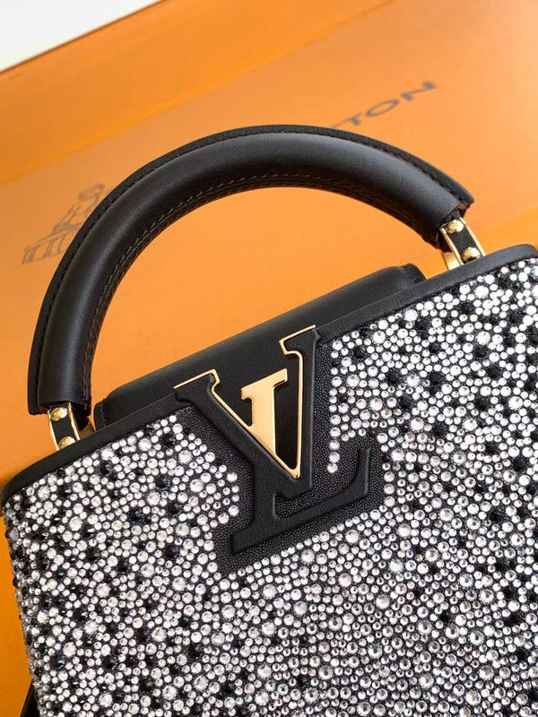 LV 25ss Capucines East-West 22cm Black Rhinestones & Crocodile leather GHW