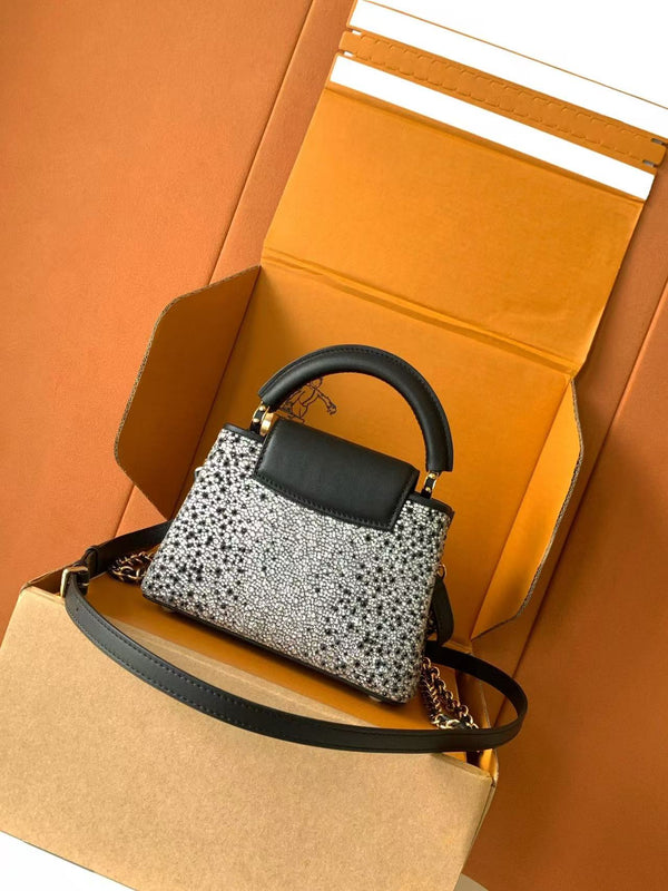 LV 25ss Capucines East-West 22cm Black Rhinestones & Crocodile leather GHW