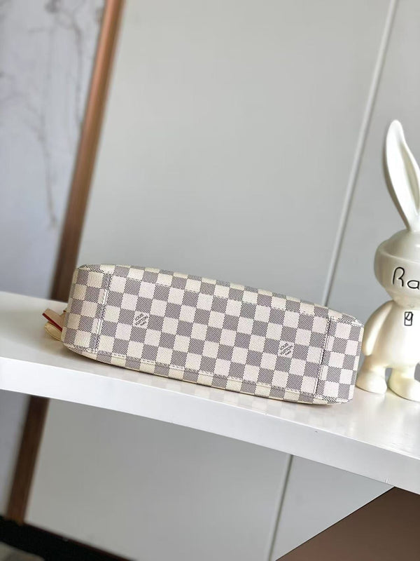 Slouchy PM 33cm Black White Damier Azur Coated Canvas & Cowhide