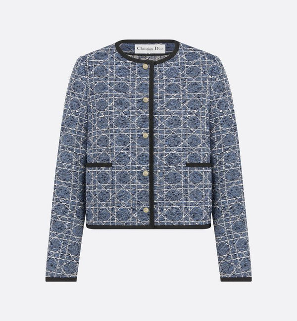 CD 25 Round Neck Suit Small Jacket Blue Cotton Silk