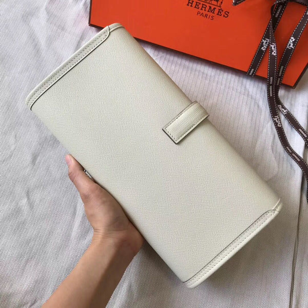 Hermes Jige Elan 29 Clutch In White Epsom Leather